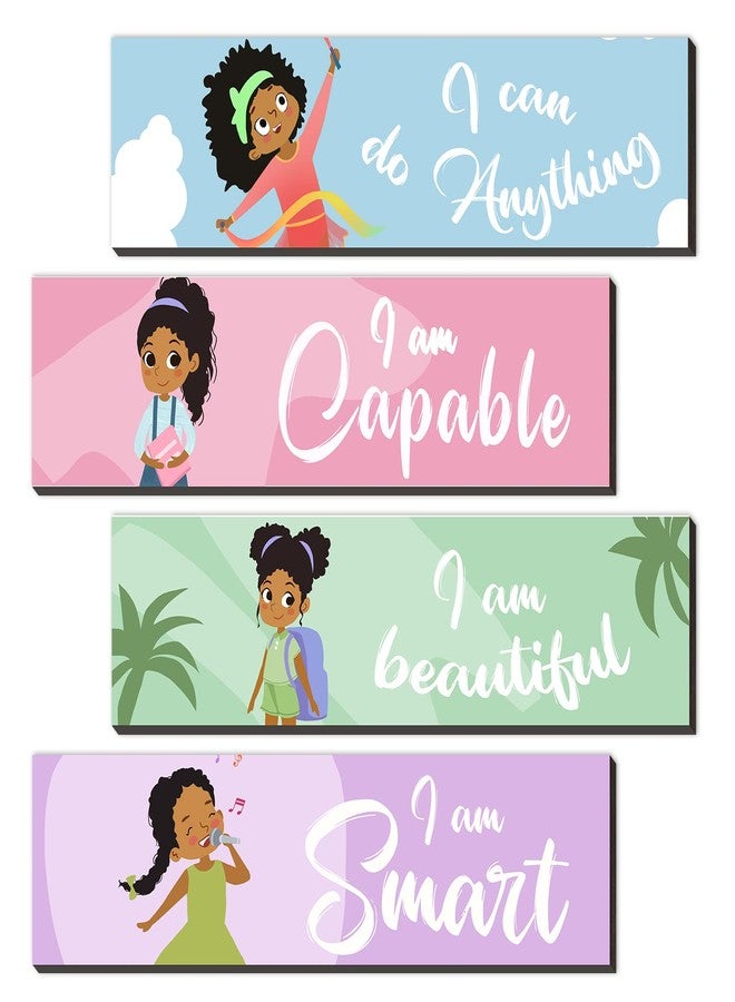 SHLINCO 4 Pieces Motivational Black Girl Wall Decor, Wall Art Inspirational Quotes, Black Girl Theme Room Wall Decor, Perfect for Girl Kids Bedroom Playroom Decoration(QI 58) - Image 1